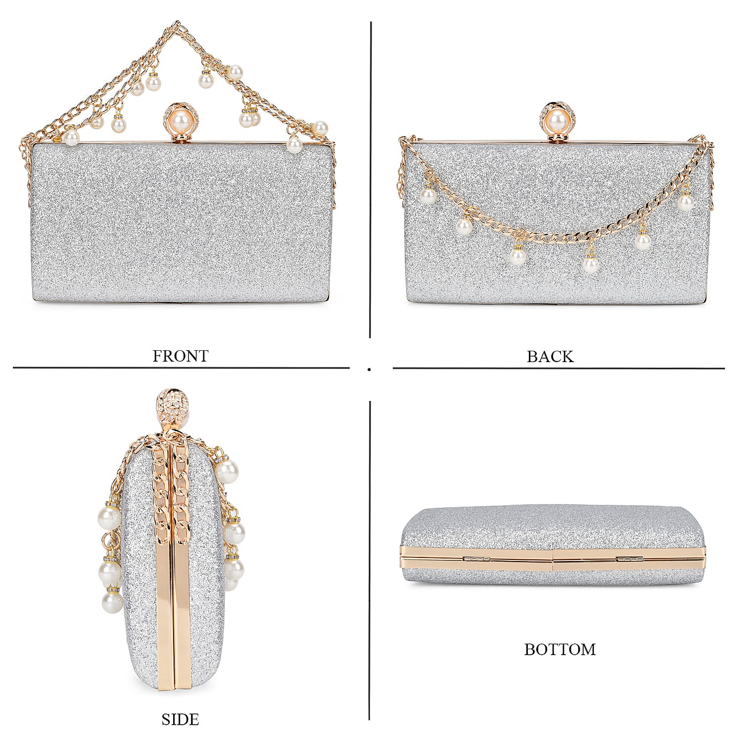 Sequin Clutch Bag with Necklace &amp; Bracelet (Size 22x12x4 cm) - Silver 7863026 4