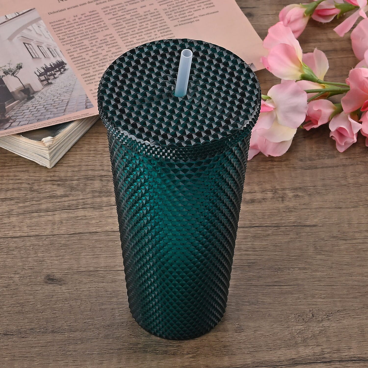 Double Wall Creative Water Tumbler with Silica Gel Straws 600ml - Green 7723942 2
