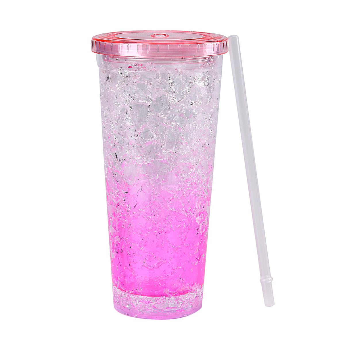 Double Wall Ice Crack Tumbler with Lid and Straw 600ml - Pink 7724112 0