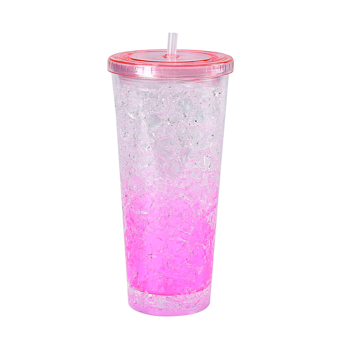 Double Wall Ice Crack Tumbler with Lid and Straw 600ml - Pink 7724112 3
