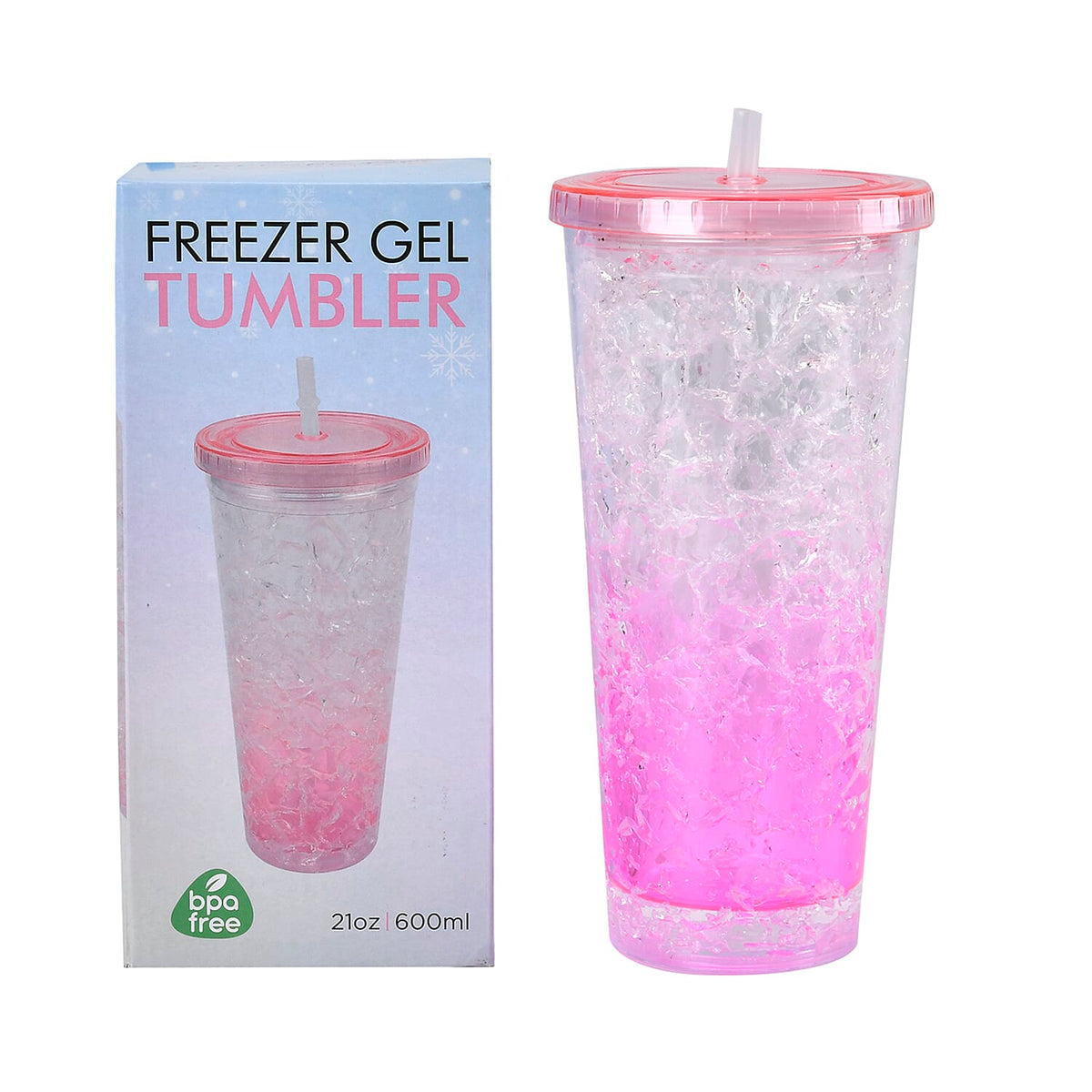 Double Wall Ice Crack Tumbler with Lid and Straw 600ml - Pink 7724112 8