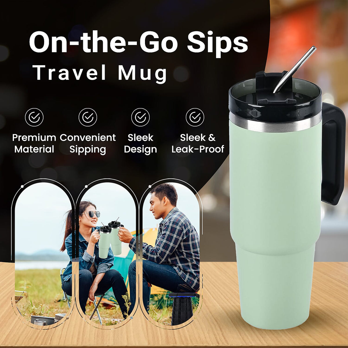 Hot or Cold Insulated Mug with Lid and Stainless Steel Straw - Green 7674636 3