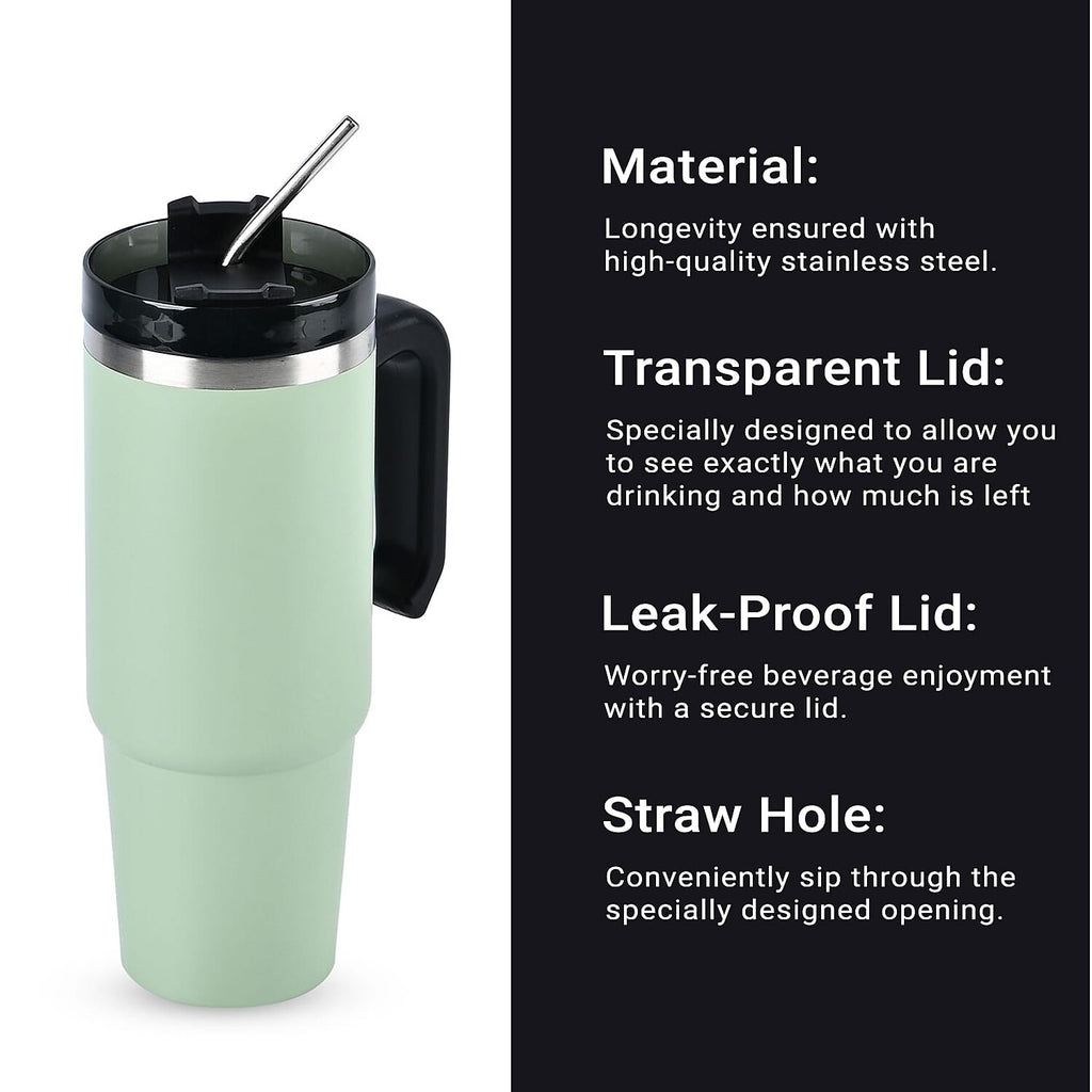 Hot or Cold Insulated Mug with Lid and Stainless Steel Straw - Green