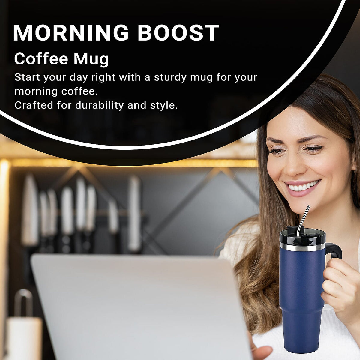 Hot or Cold Insulated Mug with Lid and Stainless Steel Straw - Navy 7572802 6