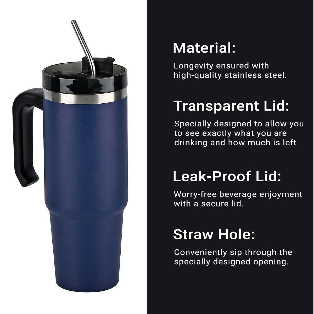 Hot or Cold Insulated Mug with Lid and Stainless Steel Straw - Navy 7572802 12