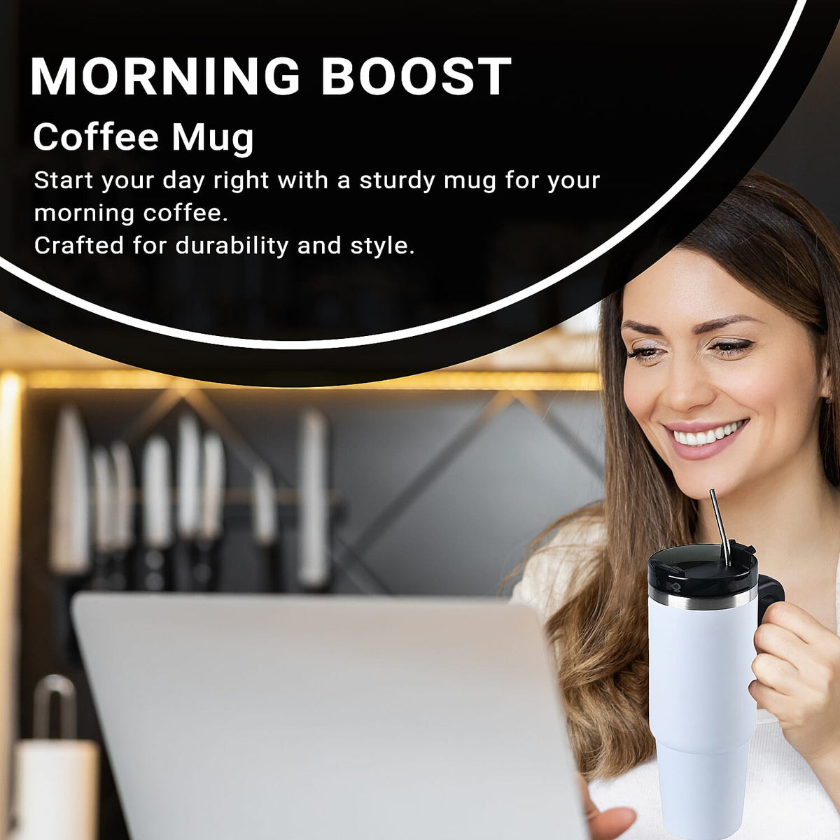 Hot or Cold Insulated Mug with Lid and Stainless Steel Straw - White 7674637 5