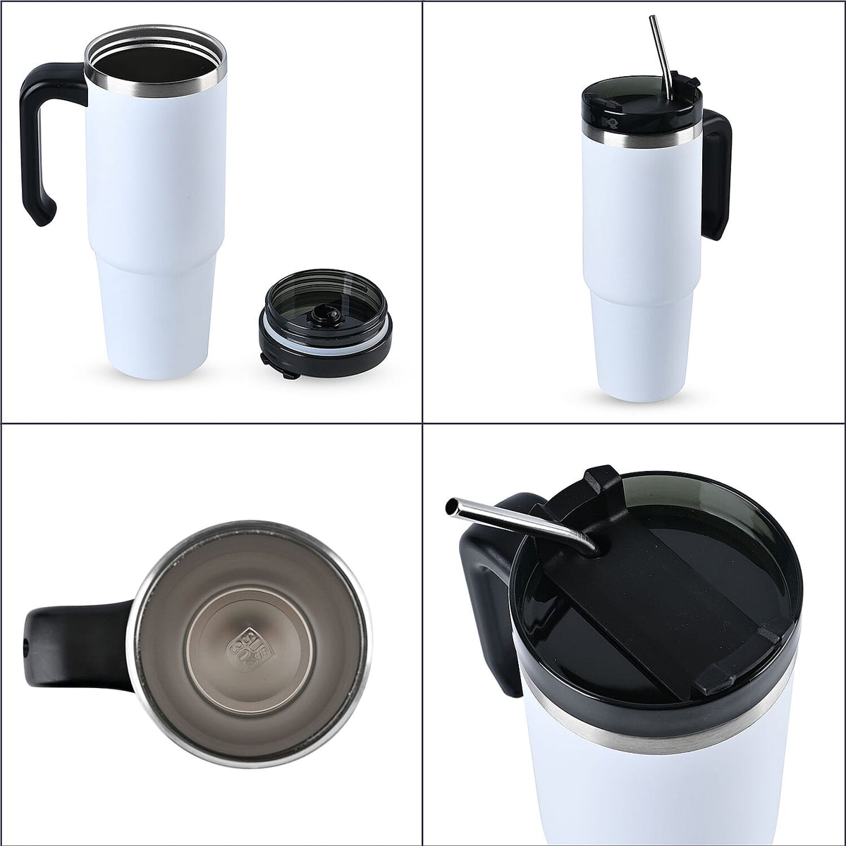 Hot or Cold Insulated Mug with Lid and Stainless Steel Straw - White 7674637 15