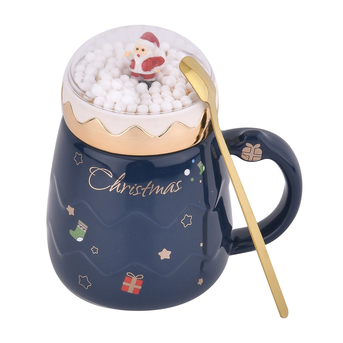 Christmas Ceramic Coffee Mug with Metal Spoon (470ml) - Blue 7542872 0