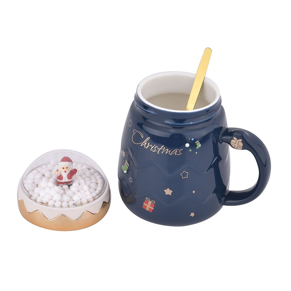 Christmas Ceramic Coffee Mug with Metal Spoon (470ml) - Blue 7542872 2
