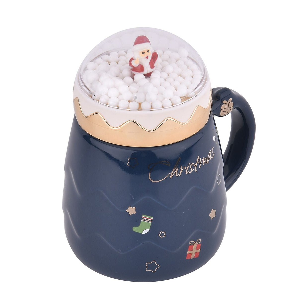 Christmas Ceramic Coffee Mug with Metal Spoon (470ml) - Blue 7542872 4