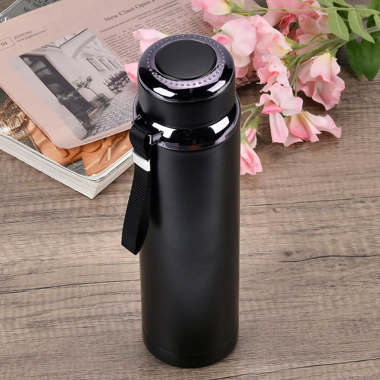 Double Wall Thermos Cup with Stainless Steel Filter and Lanyard 1000ml - Black 7724120 2