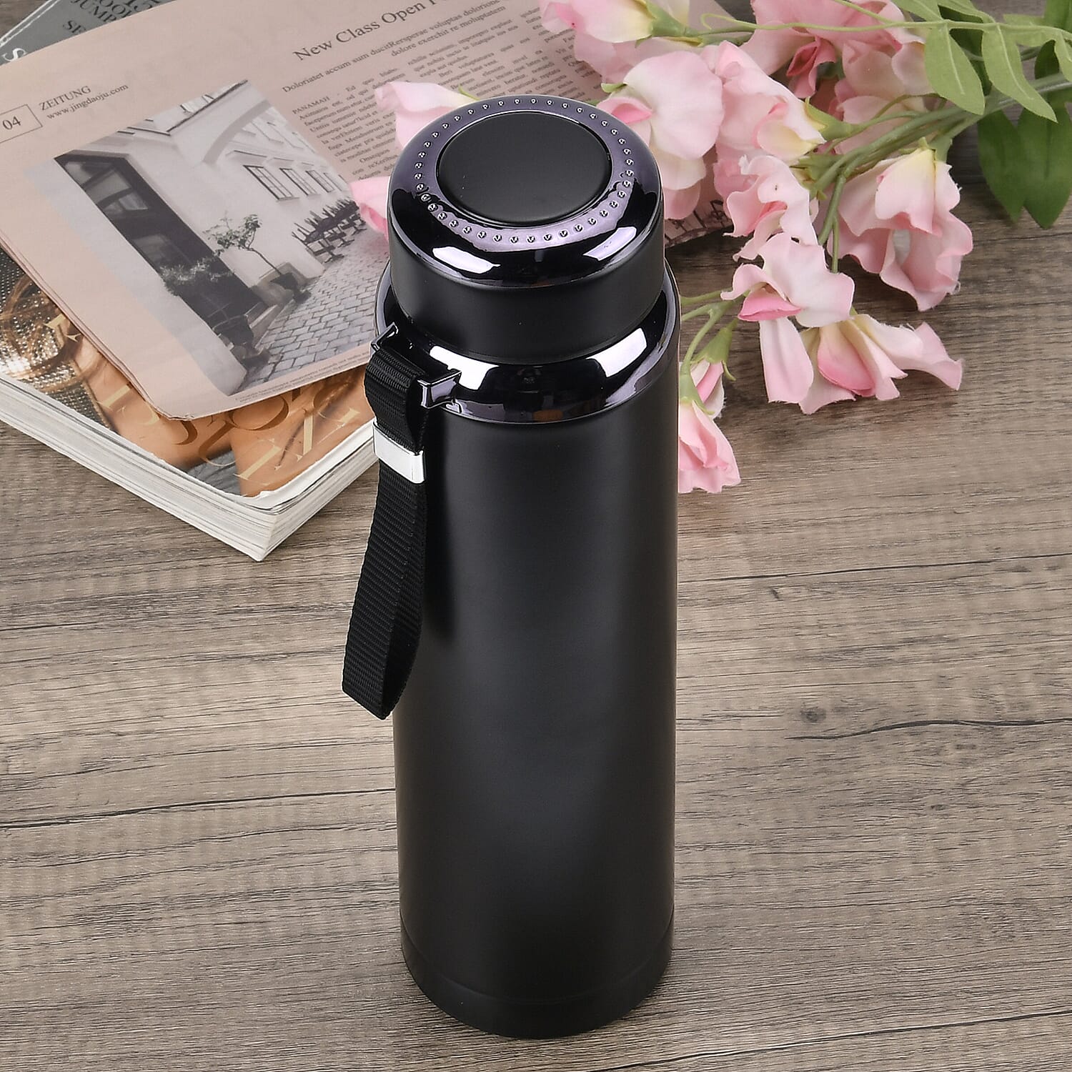 Double Wall Thermos Cup with Stainless Steel Filter and Lanyard 1000ml - Black 7724120 2