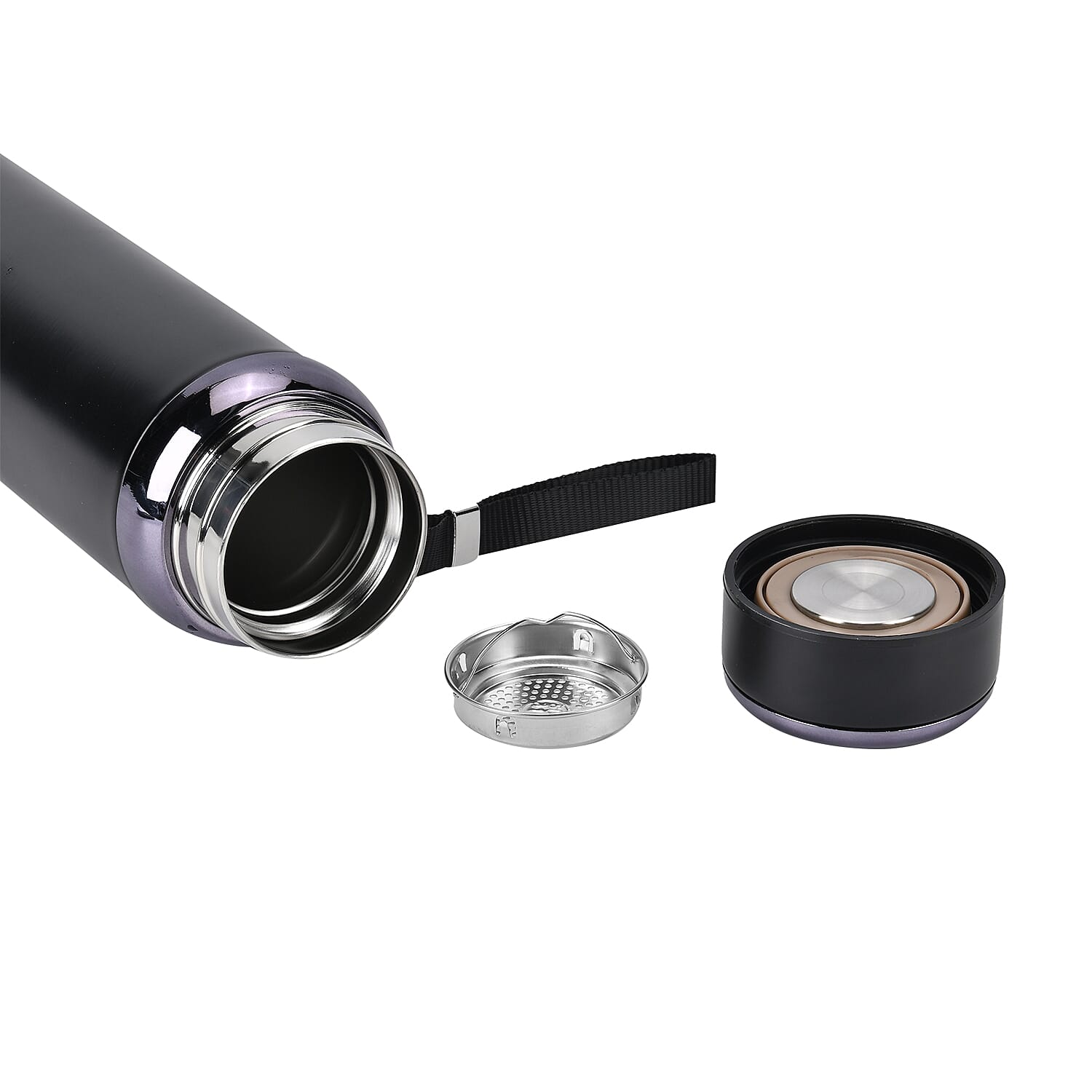 Double Wall Thermos Cup with Stainless Steel Filter and Lanyard 1000ml - Black 7724120 3