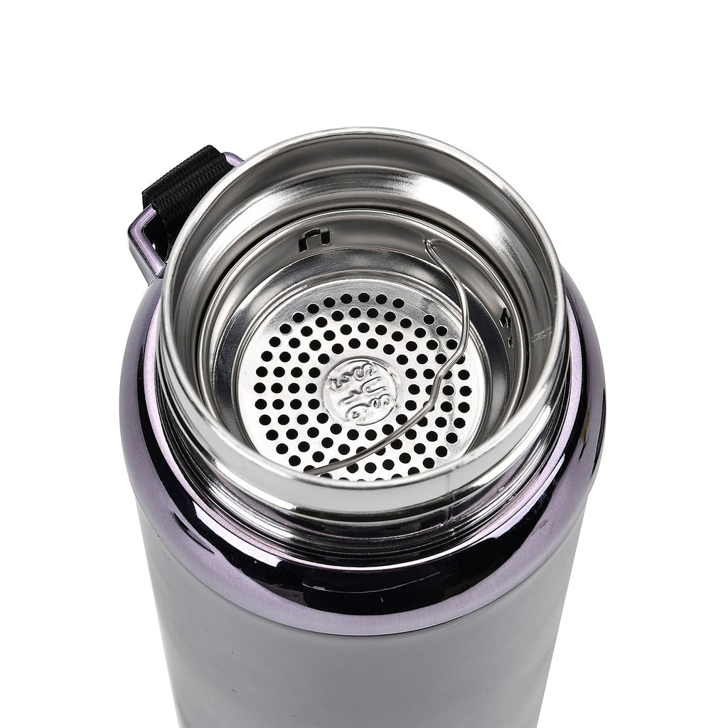 Double Wall Thermos Cup with Stainless Steel Filter and Lanyard 1000ml - Black