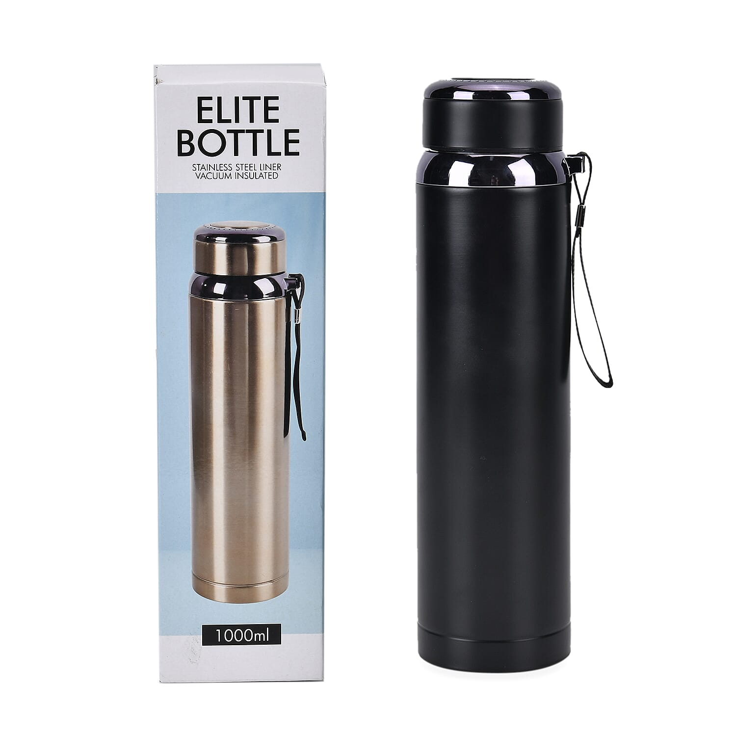 Double Wall Thermos Cup with Stainless Steel Filter and Lanyard 1000ml - Black 7724120 6
