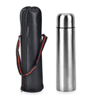 Stainless Steel Double Wall Thermos Flask with Fabric Storage Bags 1000ml - Silver