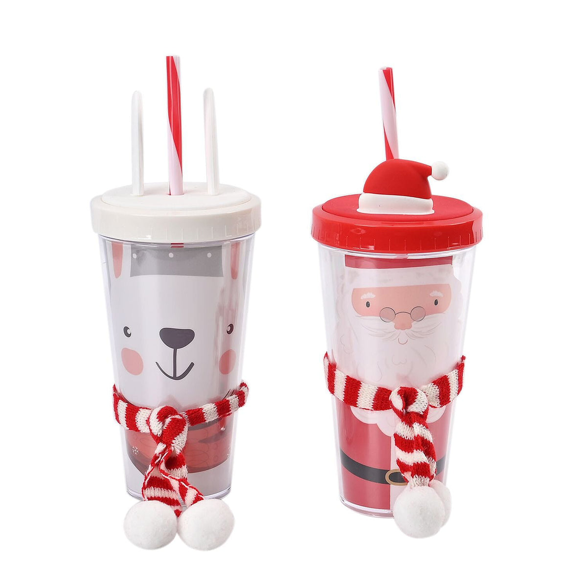 Set of 2 Christmas Mugs with Lids and Straws 7617414 0