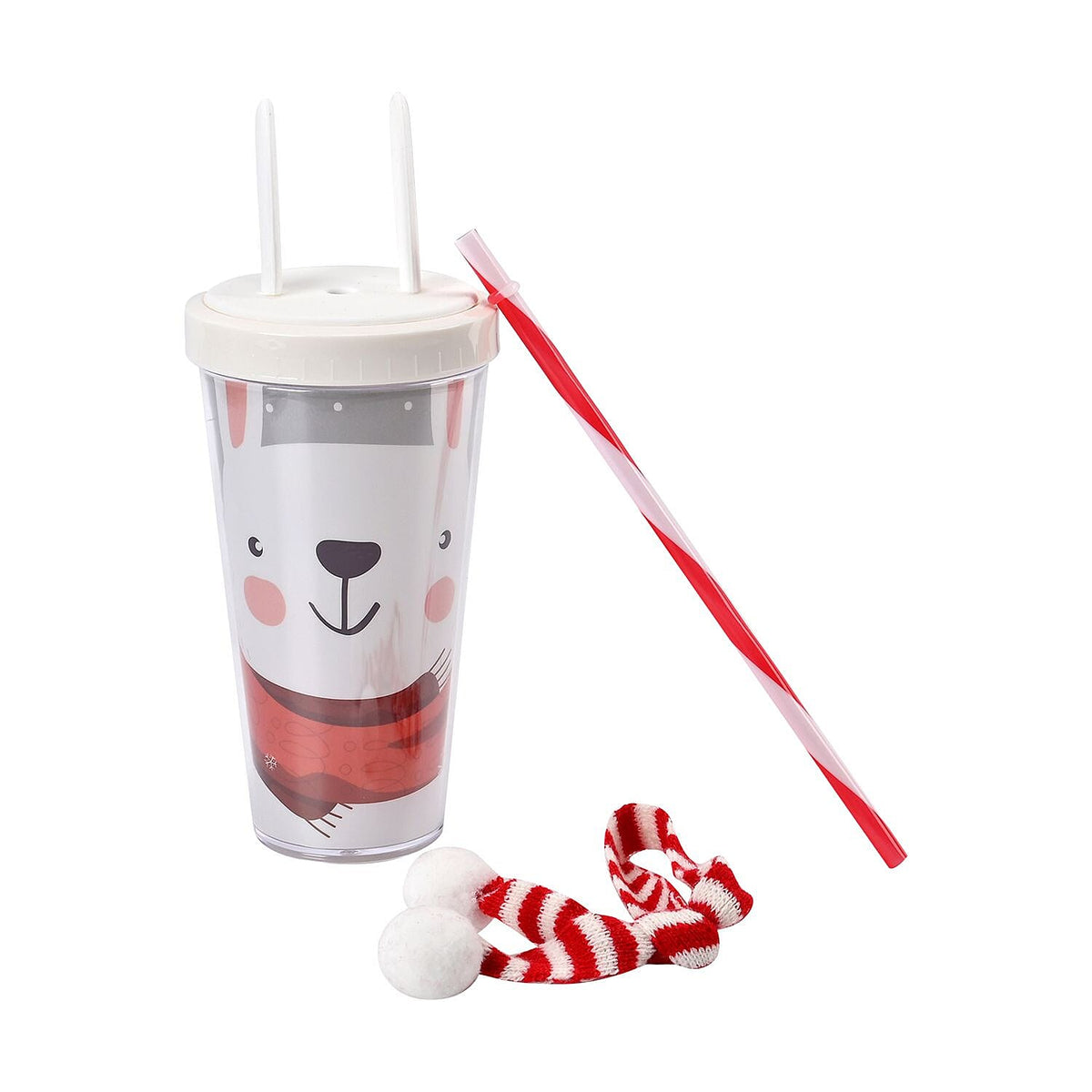 Set of 2 Christmas Mugs with Lids and Straws 7617414 2