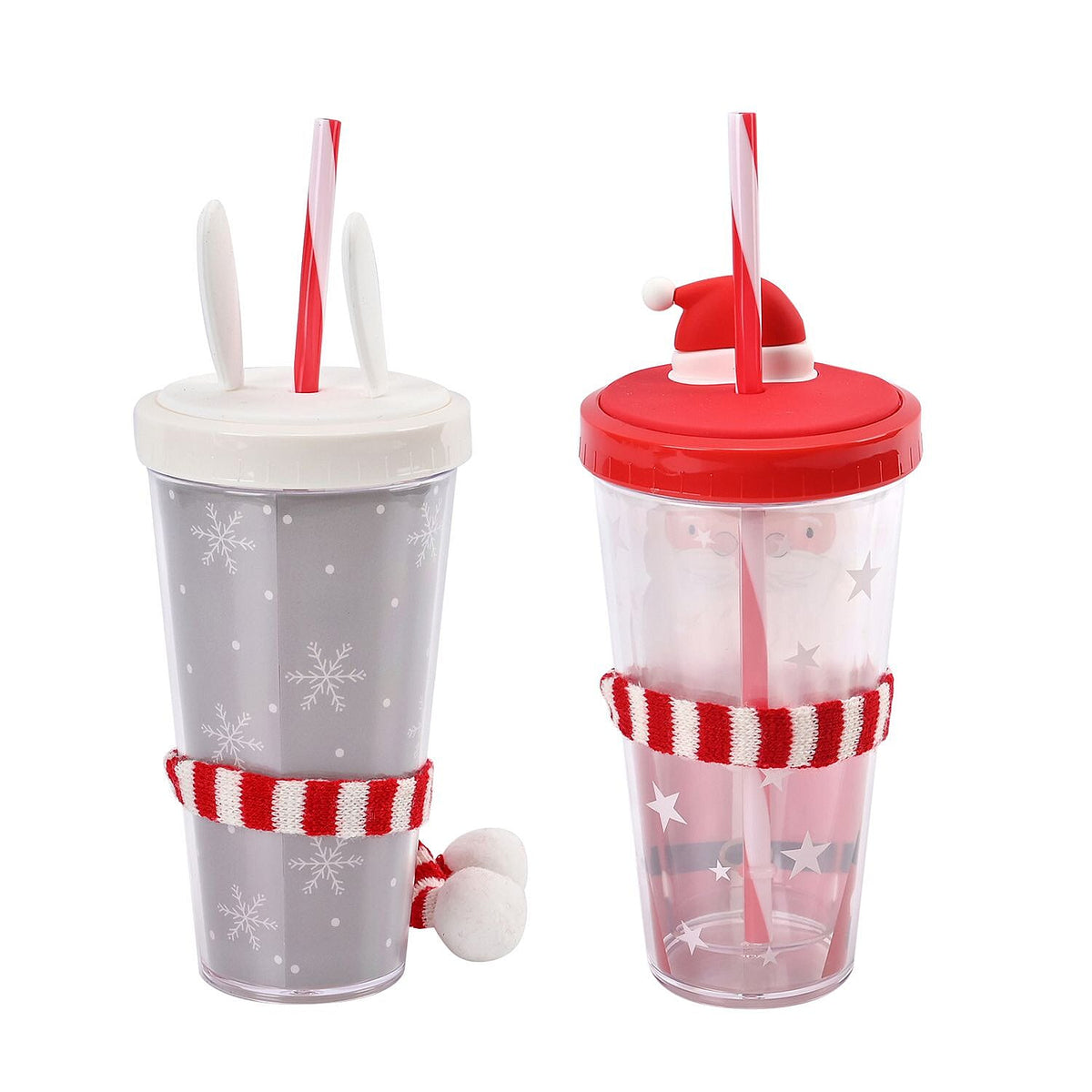 Set of 2 Christmas Mugs with Lids and Straws 7617414 4