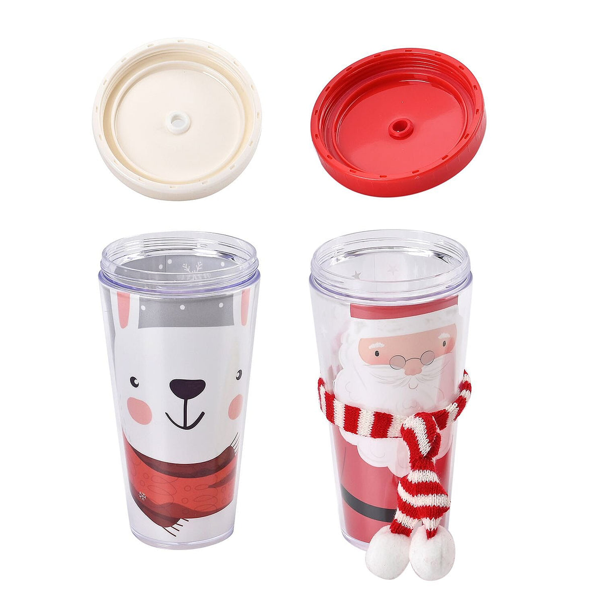 Set of 2 Christmas Mugs with Lids and Straws 7617414 5