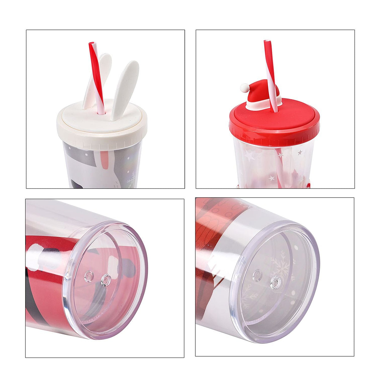 Set of 2 Christmas Mugs with Lids and Straws 7617414 7