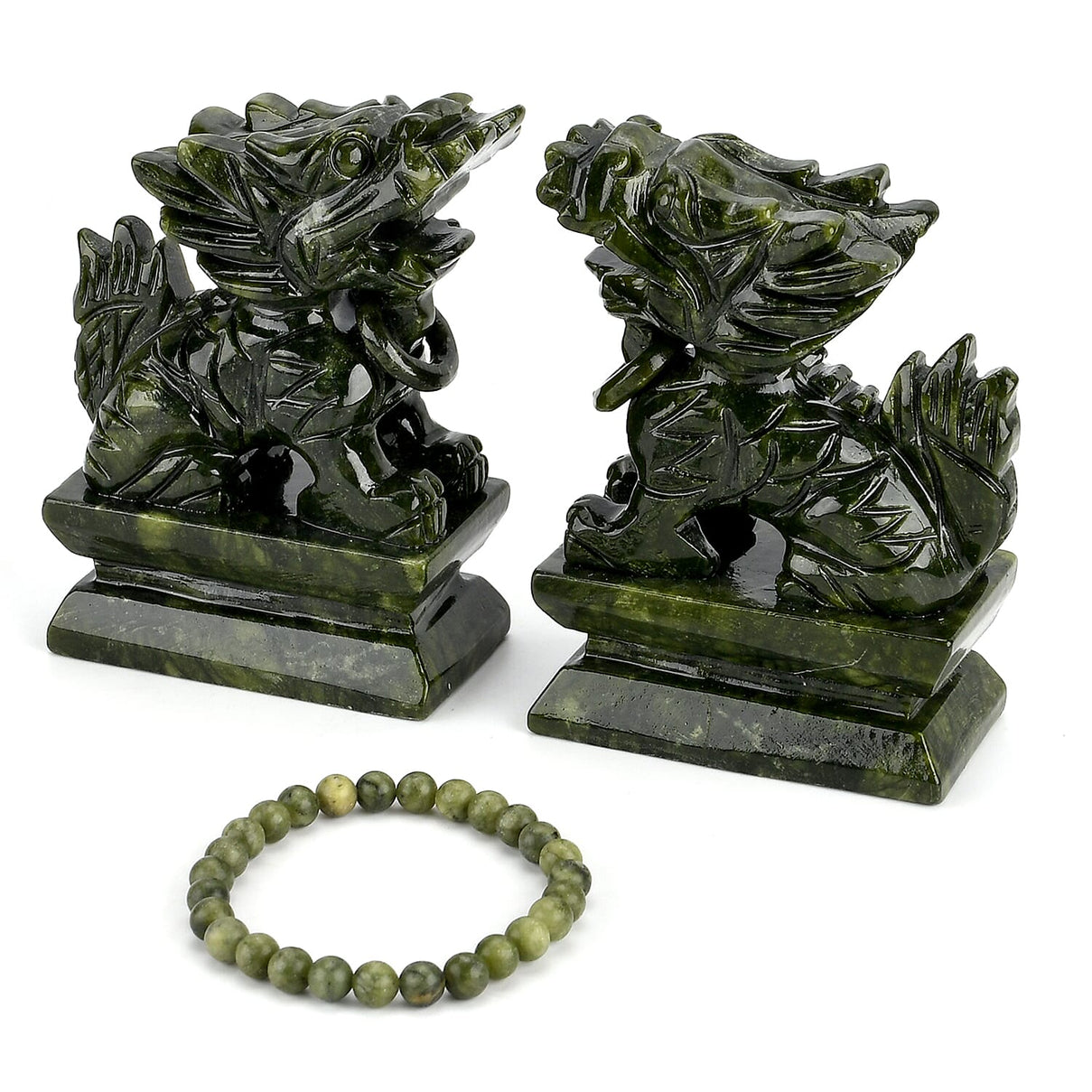 Collectors Edition -  2 Pcs Set Serpentine Jade Carved Pixiu Sculpture 5045.00 Ct. 4437802 0