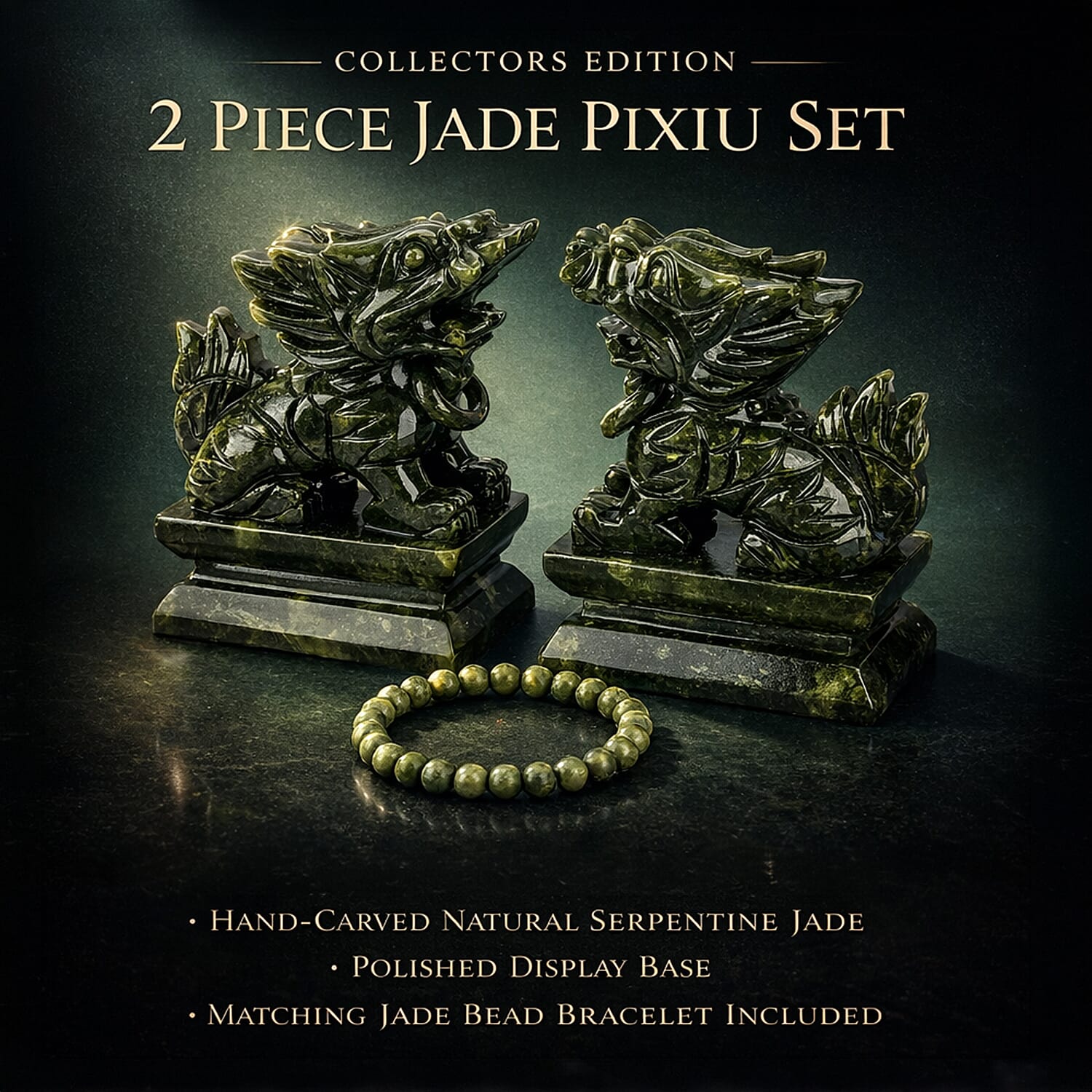 Collectors Edition -  2 Pcs Set Serpentine Jade Carved Pixiu Sculpture 5045.00 Ct. 4437802 2