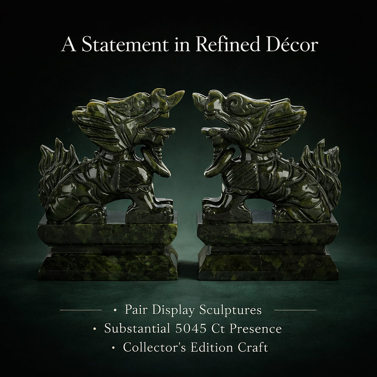 Collectors Edition -  2 Pcs Set Serpentine Jade Carved Pixiu Sculpture 5045.00 Ct. 4437802 5