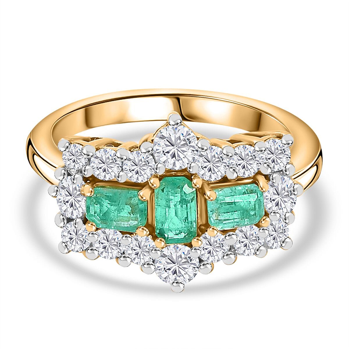 Boyaca Colombian Emerald, Moissanite Boat Ring in 18K Vermeil Yellow Gold Sterling Silver 1.81 Ct. 7893823 0