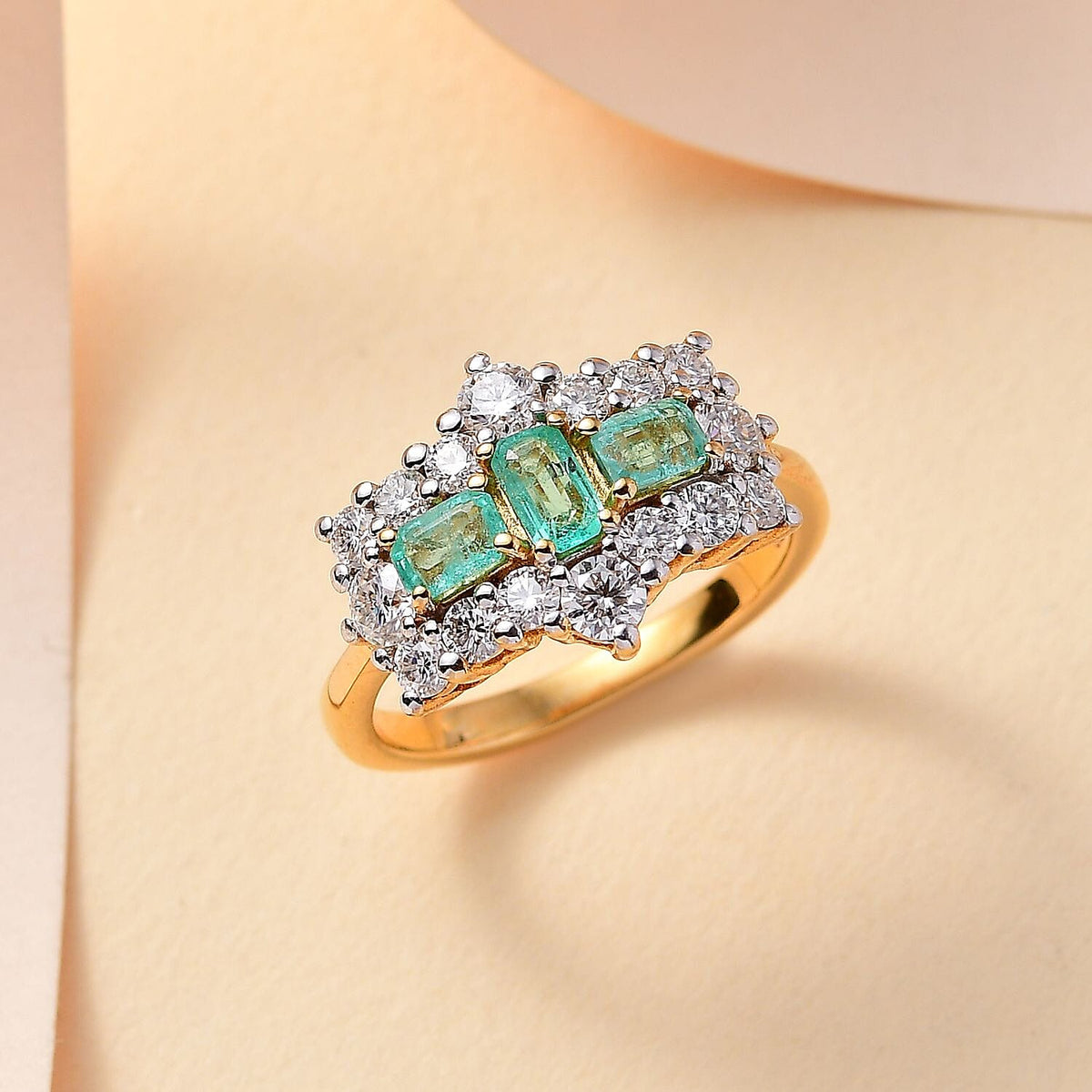 Boyaca Colombian Emerald, Moissanite Boat Ring in 18K Vermeil Yellow Gold Sterling Silver 1.81 Ct. 7893823 1