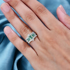 Boyaca Colombian Emerald & Moissanite Boat Ring in 18K Vermeil Yellow Gold Sterling Silver 1.81 Ct.