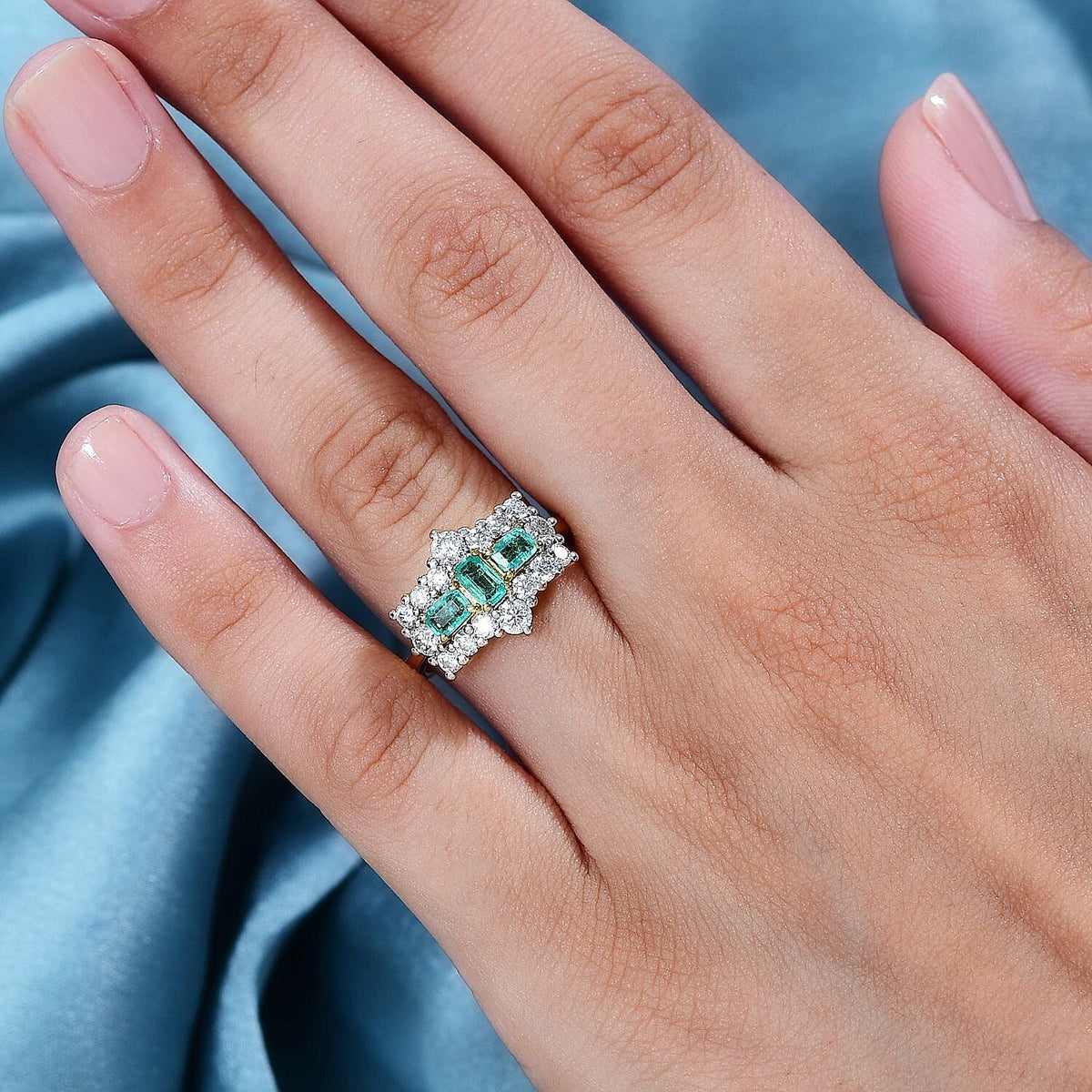 Boyaca Colombian Emerald, Moissanite Boat Ring in 18K Vermeil Yellow Gold Sterling Silver 1.81 Ct. 7893823 2