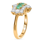 Boyaca Colombian Emerald & Moissanite Boat Ring in 18K Vermeil Yellow Gold Sterling Silver 1.81 Ct.