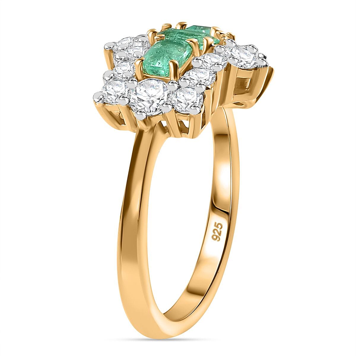 Boyaca Colombian Emerald, Moissanite Boat Ring in 18K Vermeil Yellow Gold Sterling Silver 1.81 Ct. 7893823 3