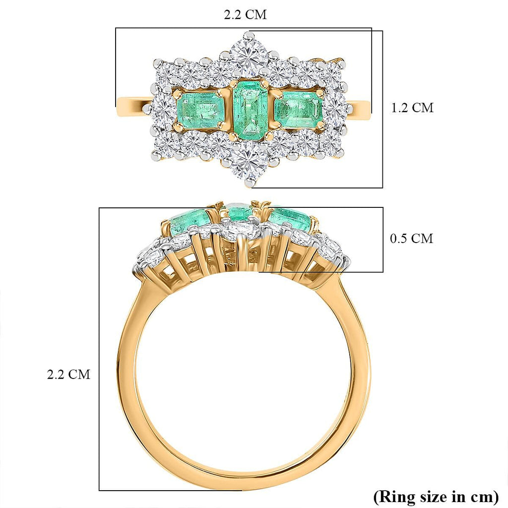 Boyaca Colombian Emerald & Moissanite Boat Ring in 18K Vermeil Yellow Gold Sterling Silver 1.81 Ct.