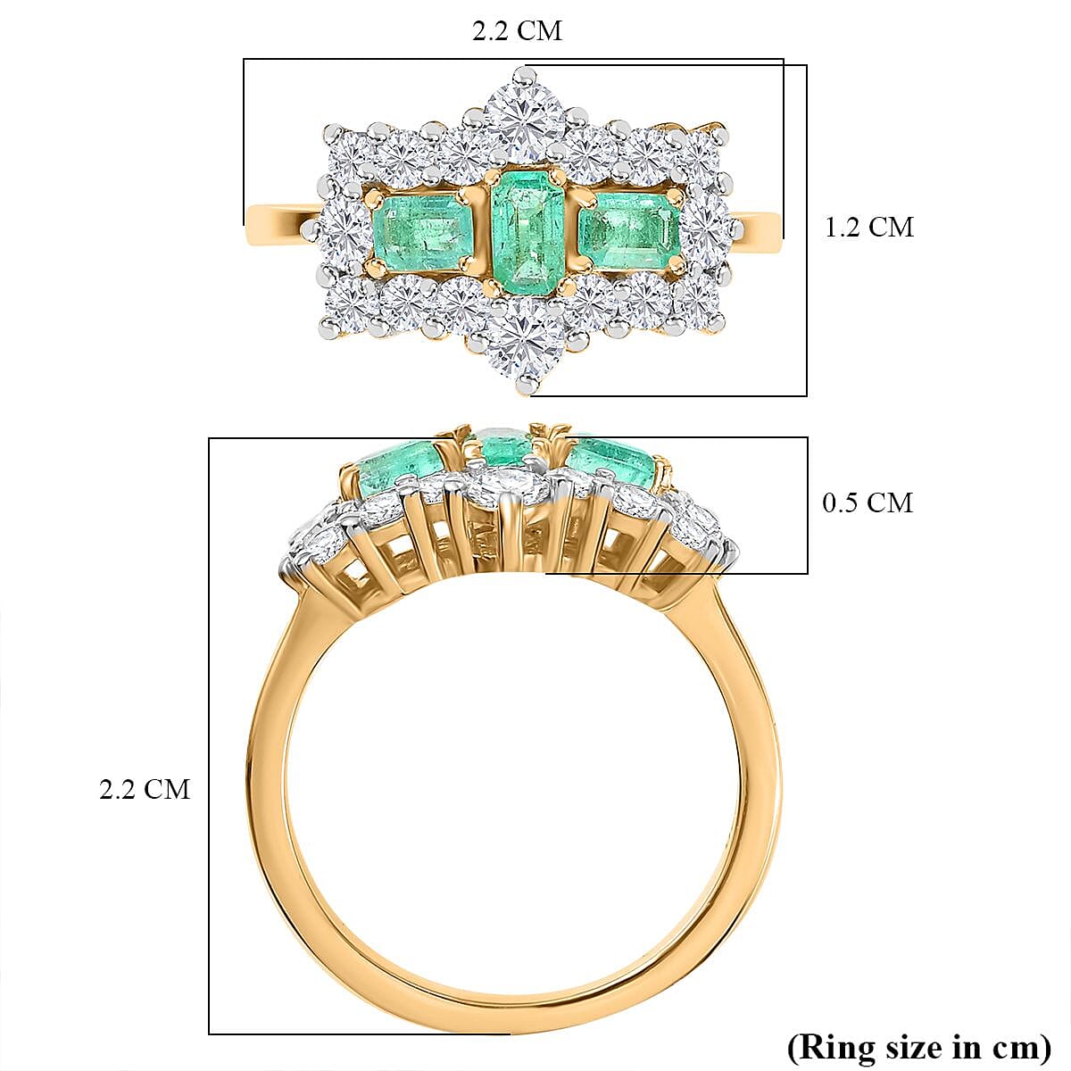 Boyaca Colombian Emerald, Moissanite Boat Ring in 18K Vermeil Yellow Gold Sterling Silver 1.81 Ct. 7893823 5