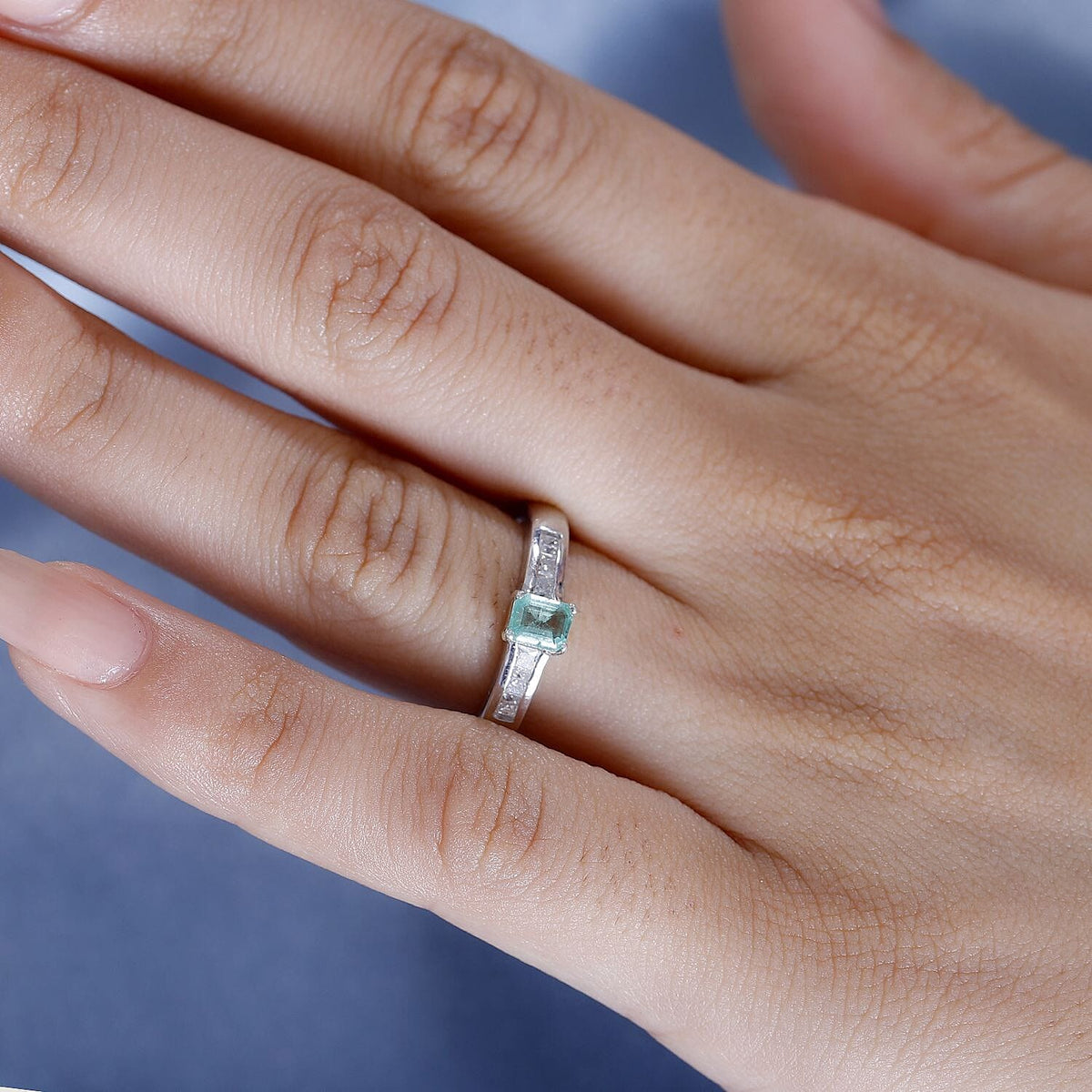 Colombian Emerald, Moissanite Solitaire Ring in Rhodium Overlay Sterling Silver 7891951 2