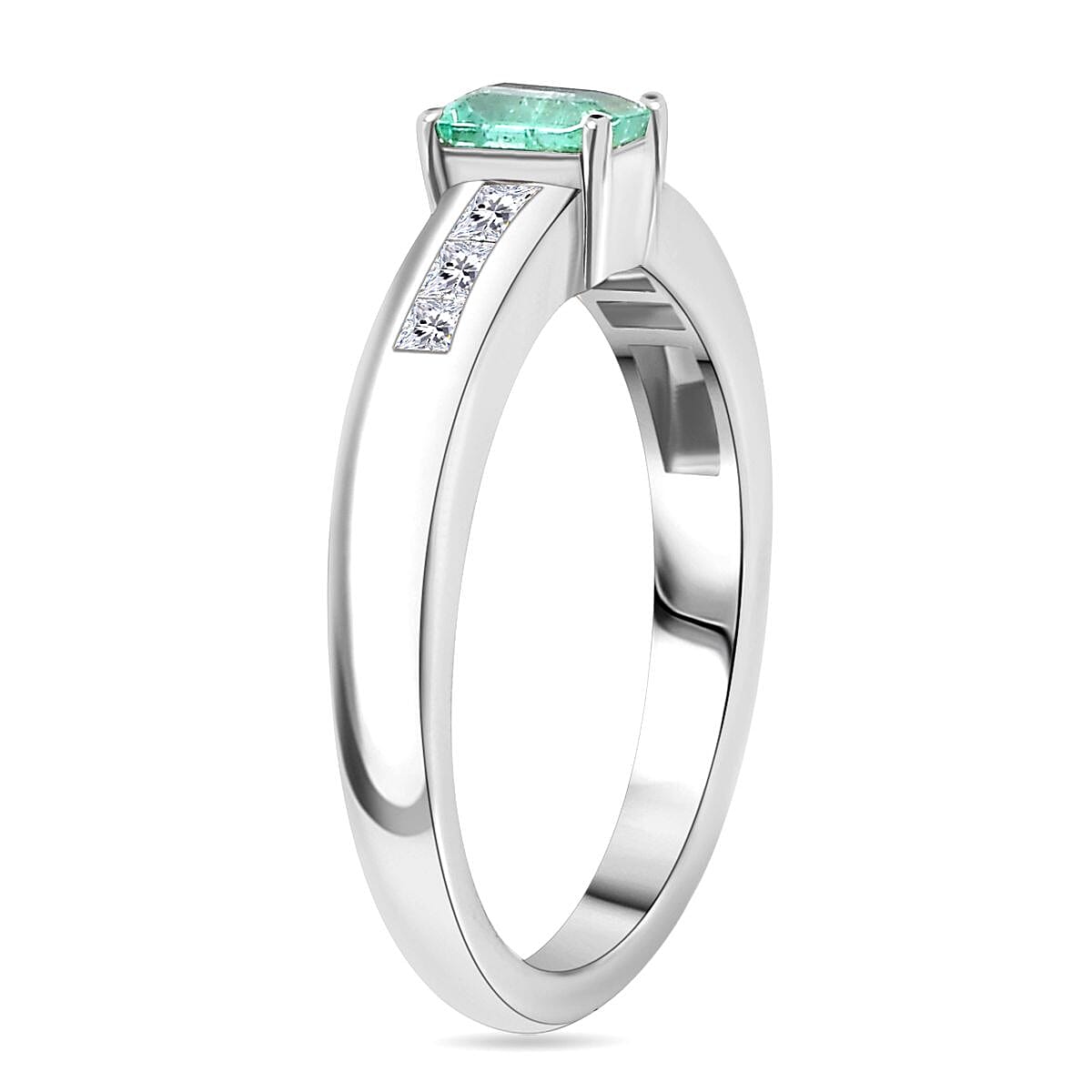 Colombian Emerald, Moissanite Solitaire Ring in Rhodium Overlay Sterling Silver 7891951 3