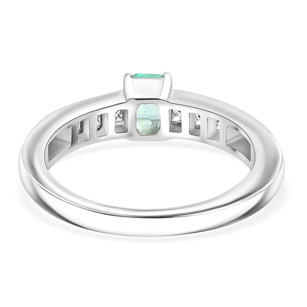 Colombian Emerald, Moissanite Solitaire Ring in Rhodium Overlay Sterling Silver 7891951 4