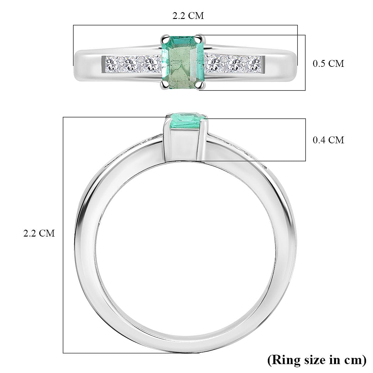 Colombian Emerald, Moissanite Solitaire Ring in Rhodium Overlay Sterling Silver 7891951 5