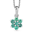 Colombian Emerald Flower Pendant with Chain (Size 20) in Rhodium Overlay Sterling Silver
