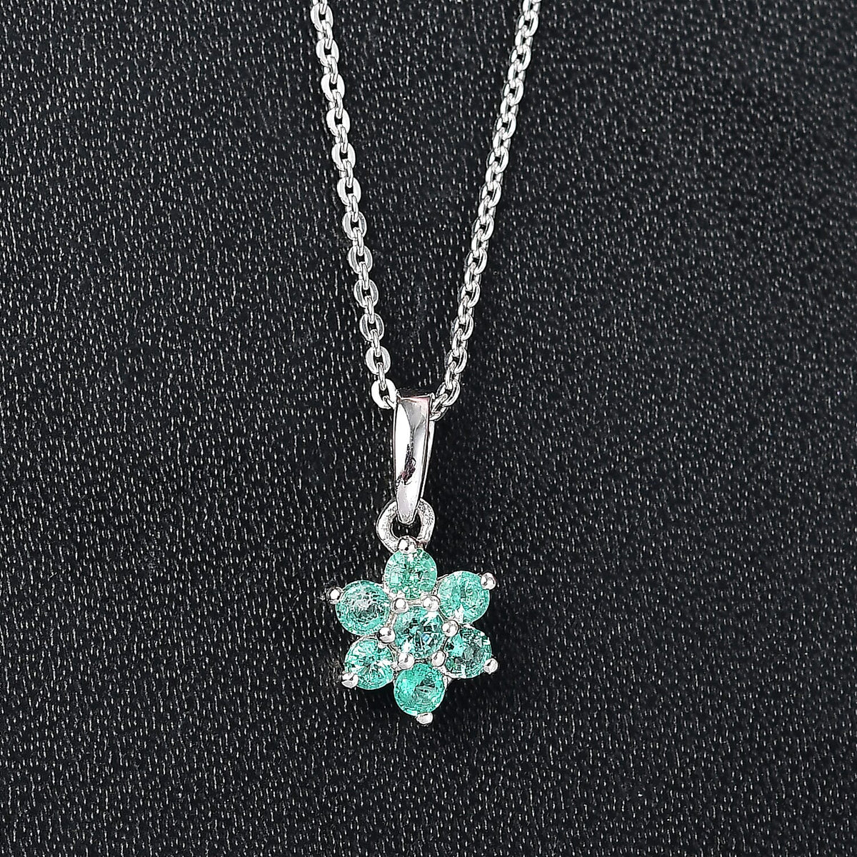 Colombian Emerald Flower Pendant with Chain (Size 20) in Rhodium Overlay Sterling Silver 4375348 2