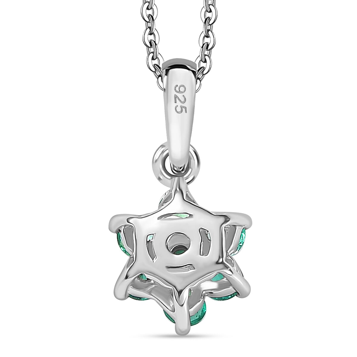 Colombian Emerald Flower Pendant with Chain (Size 20) in Rhodium Overlay Sterling Silver 4375348 5