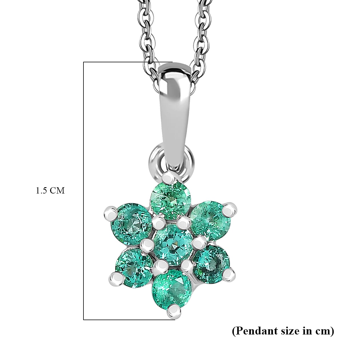 Colombian Emerald Flower Pendant with Chain (Size 20) in Rhodium Overlay Sterling Silver 4375348 7
