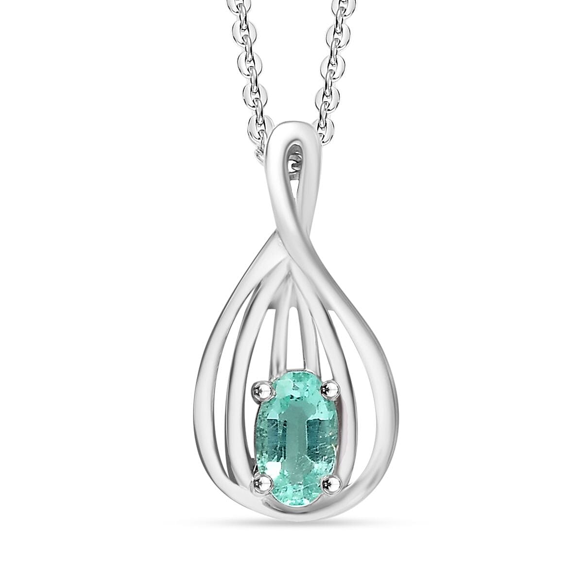 Colombian Emerald Pendant with Chain (Size 20) in Rhodium Overlay Sterling Silver 4307990 0