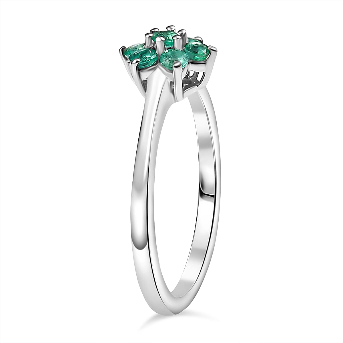 Colombian Emerald Solitaire Flower Ring in Rhodium Overlay Sterling Silver V32638397 4