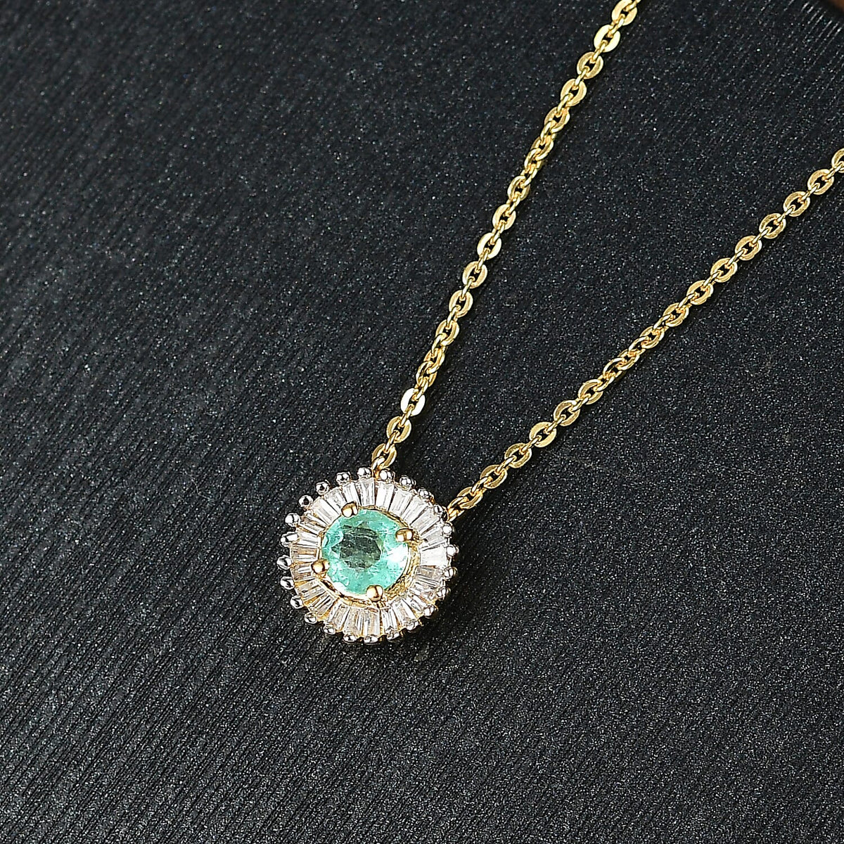 Colombian Emerald and White Diamond Halo Pendant with Chain (Size 20) in 18K Vermeil Yellow Gold Plated Sterling Silver V32638127 3