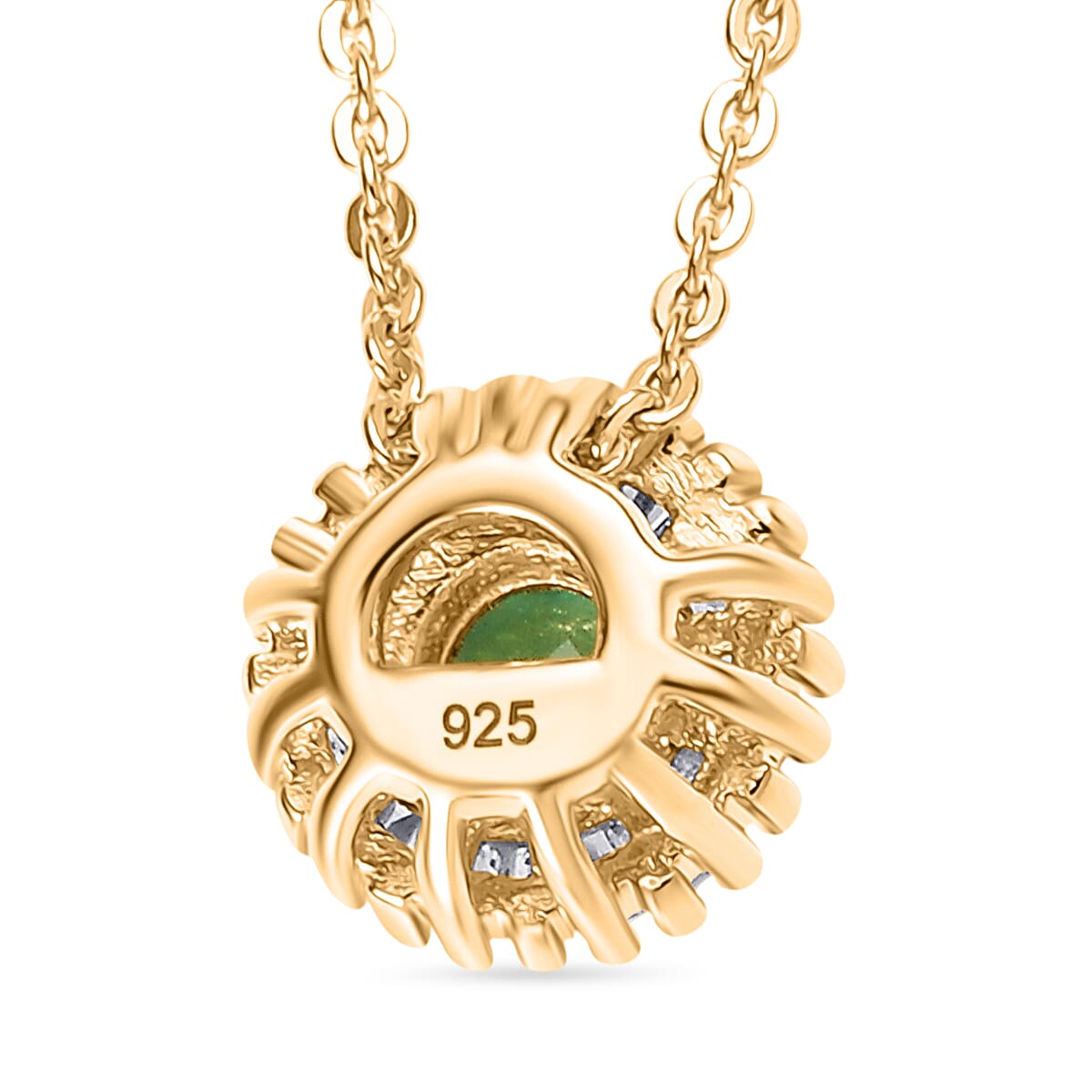 Colombian Emerald and White Diamond Halo Pendant with Chain (Size 20) in 18K Vermeil Yellow Gold Plated Sterling Silver V32638127 5