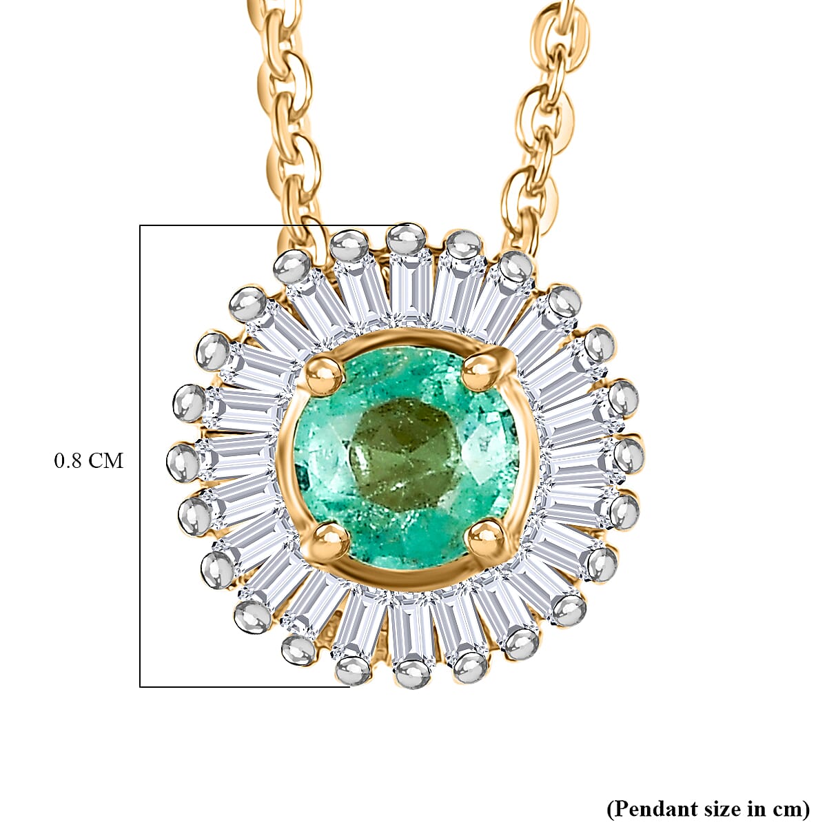 Colombian Emerald and White Diamond Halo Pendant with Chain (Size 20) in 18K Vermeil Yellow Gold Plated Sterling Silver V32638127 6
