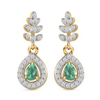 Colombian Emerald & White Zircon Dangling Earring in 18K Vermeil Yellow Gold Plated Sterling Silver